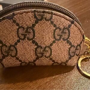 GG Monogram Coin Pouch Keyring in Beige and Brown